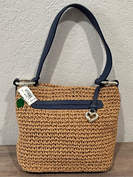 Brighton Handbags - Brighton - Straw Woven Shoulder Bag with Navy Trim and Heart Charm